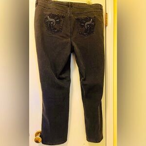 Womens Plus Size 20 Venezia Embellished Gray-Black Straight Leg High Rise